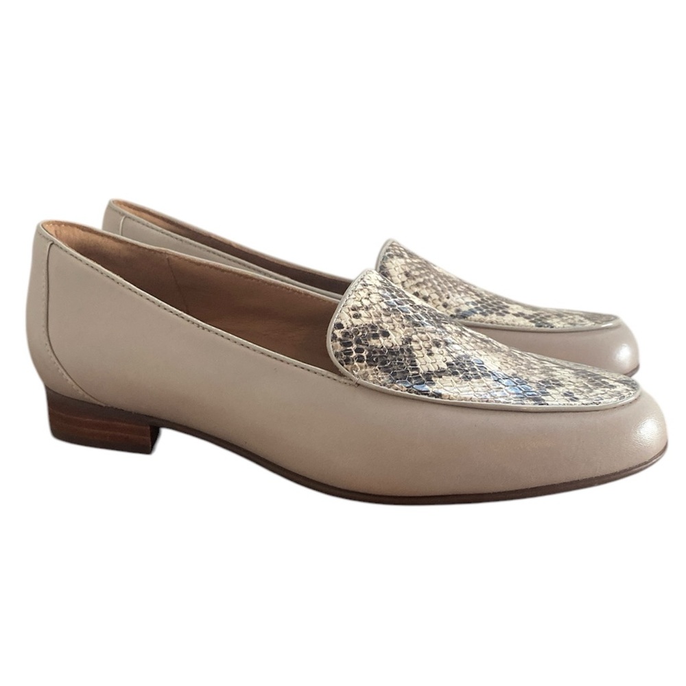 Clarks Unstructured Leather Taupe & Snakeskin Loafer Shoes, NWOT Women’s 7.5 M